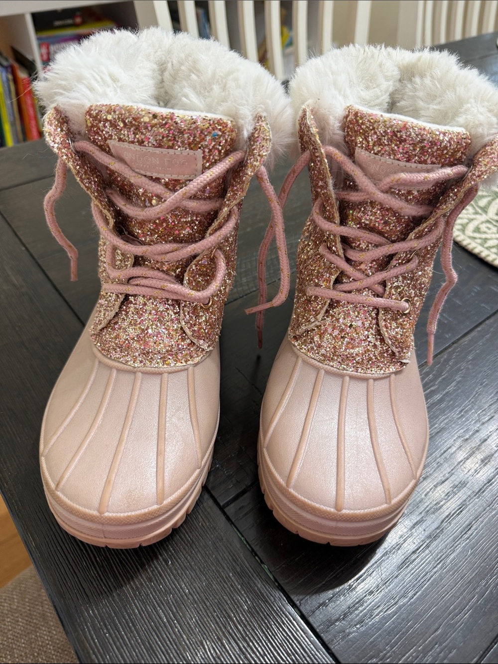 London Fog Kids Pink Faux-Fur Lined Glitter Snow Boots